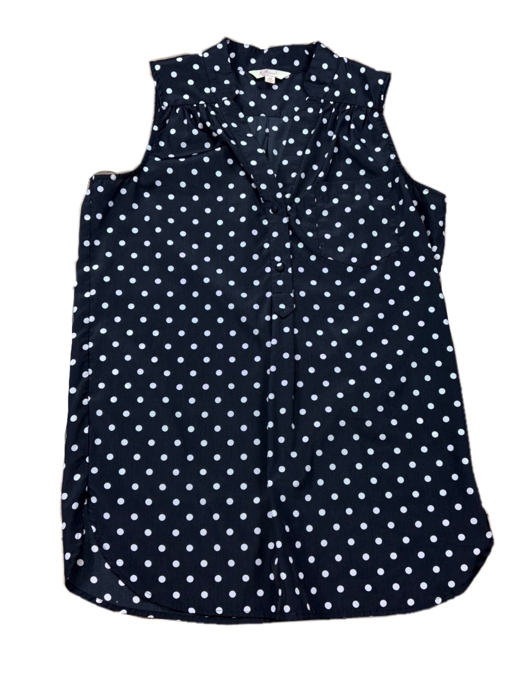 Sleeveless Navy Polka Dot Blouse - Classic Women's Top size M